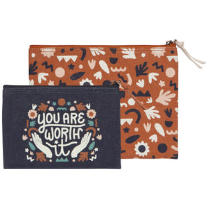 You Are Worth It Zip Pouch Set, 2pc