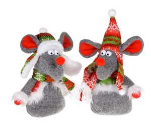 Grey Mouse w/Red/Green Scarf, 10" Assorted