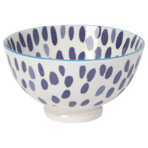Blue Spots Stamped Footed Porcelain Bowl, 4" D