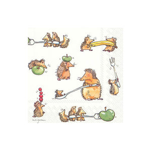 Lunch Napkin - Funny Hedgehogs, White