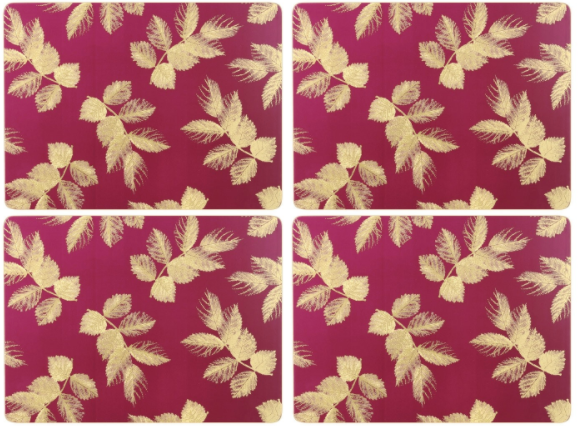 Sarah Miller Etched Leaves- Pink Cork-Backed Placemats, Set of 4