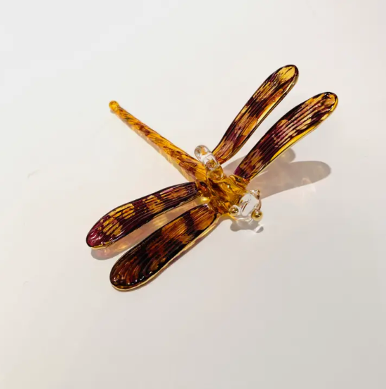 Dandarah Blown Glass Ornament, Yellow & Brown Dragonfly