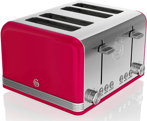 Swan Retro 4 Slice Large Capacity Toaster, Candy Red