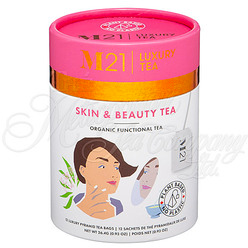 M21 Luxury Tea, Skin + Beauty Functional Herbal Tea, 12 Pyramid Bags