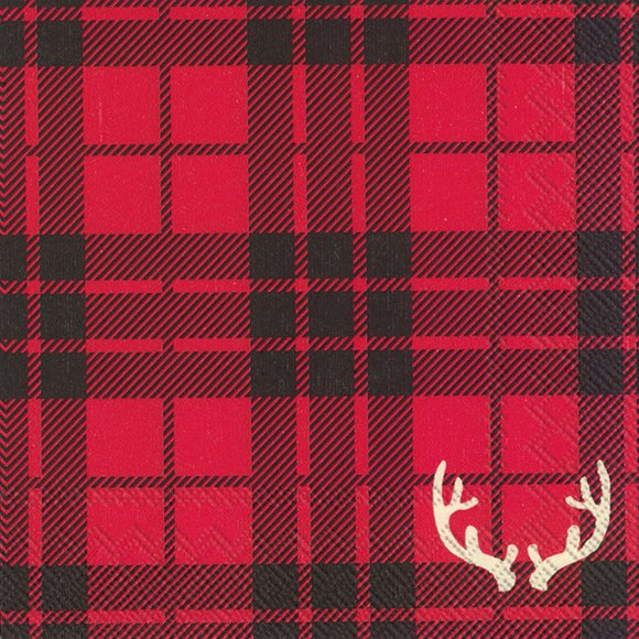 Cocktail Napkin - Red Flannel with Antlers