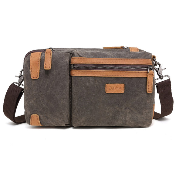 Waxed Canvas Shulder/Sling/Backpack w/Leather Trim, Olive