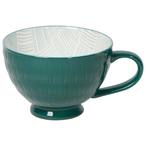 STAMPED LATTE MUG, 14oz, TEAL