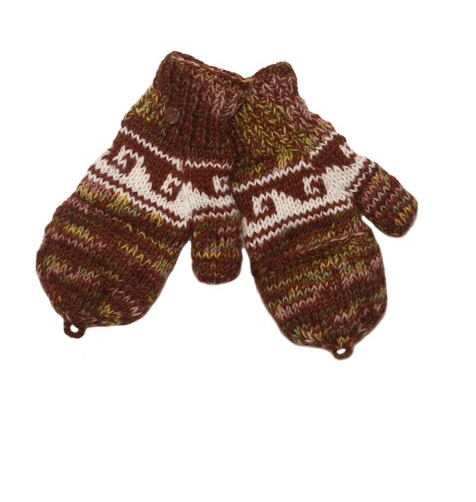 Wool Knitted Mittens / Gloves Combo, Adult - Brown