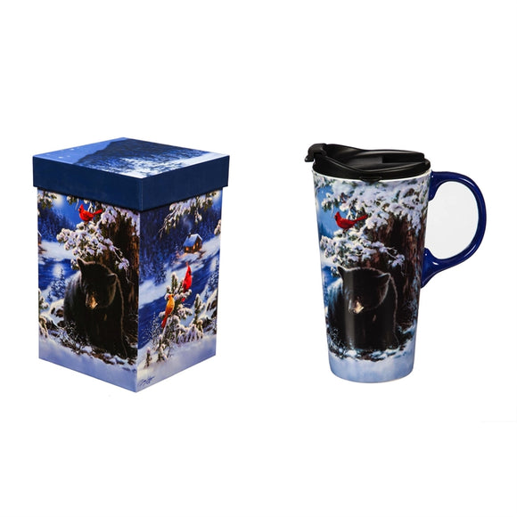 Ceramic Travel Cup w/Tritan Lid & Gift Box, 17oz Merry Little Christmas Bear