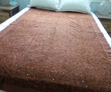 Hand Embroidered Bed Cover - Brown & Purple, Twin
