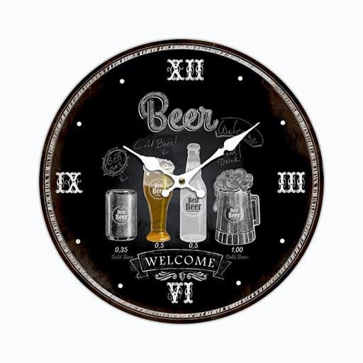 MDF Wall Clock Beer, 34cm DIA