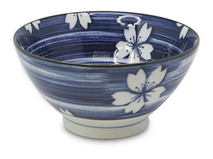 Blue Sakura Japanese Porcelain Tall Ramen Bowl, 7x3.5"