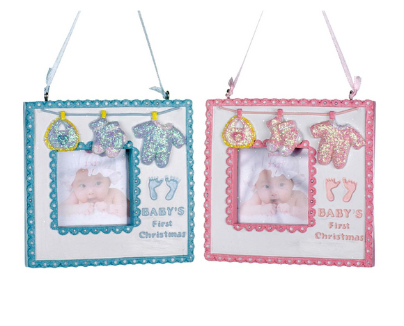 Baby's First Christmas Ornament, Frame Blue/Pink