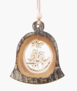 Bark Bell-Shaped Ornament, 2 Owls