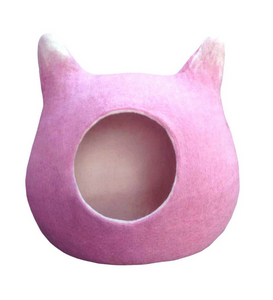 Pink Kitty-Shaped Felt Cat House / Cave / Condo
