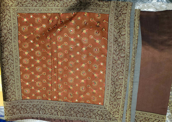 India Bedcover w/ 2 Pillowshams, Gilded Copper, Silk, 80