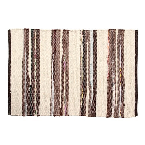 Chindi Floor Mat, Ivory/Brown/Mixed Stripe 24x36