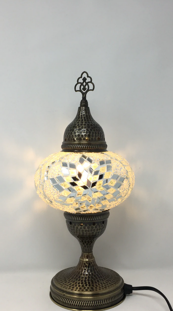 Mosaic Table Lamp w/ Finial, White Star