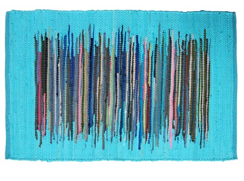 Gajmoti Chindi Rug, Turquoise Colour w/Multi-Colour Inset Stripe Block 24x36
