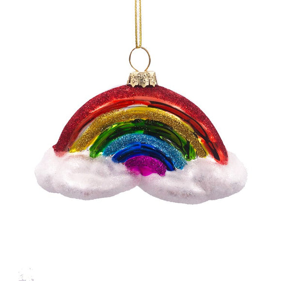 Rainbow on Clouds Ornament, Glass 3x3x2