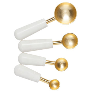 Danica Heirloom Measuring Spoon Set, White Marble & Gold  4pc