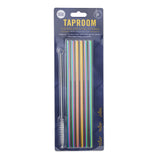 Taproom Iridescent Rainbow Straight Straw Set w/Cleaner, 7pc