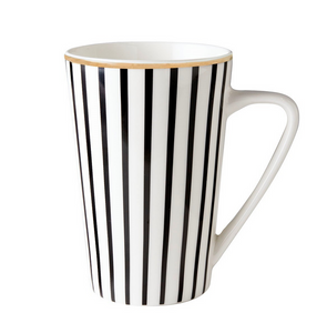 Dutch Rose XL Mug, Black Stripes w/ Gold Rim