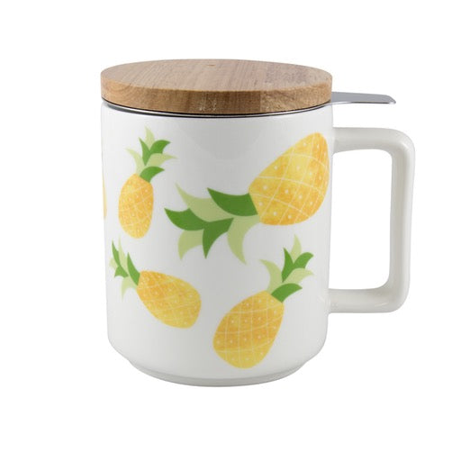 Bright Pineapples Brew-In-Mug, 16oz w/Infuser & Bamboo Lid