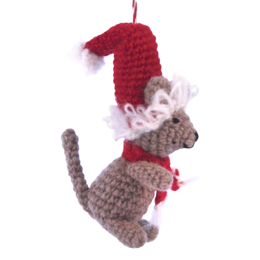 Hamro Knit Ornament, Mouse w/Red Hat