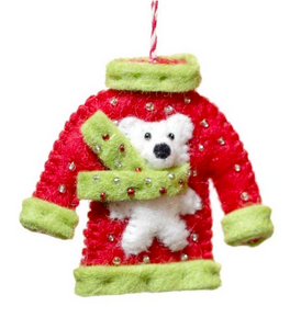 Hamro Felt Ornament, Bear Sweater