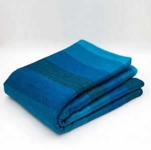 Ecualama Baby Alpaca Wool Throw Blanket, 90x65" Thick Stripes Blue Turquoise