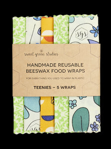 Handmade Reusable Beeswax Food Wraps - Teenies 5 Pack (5x5") Assorted