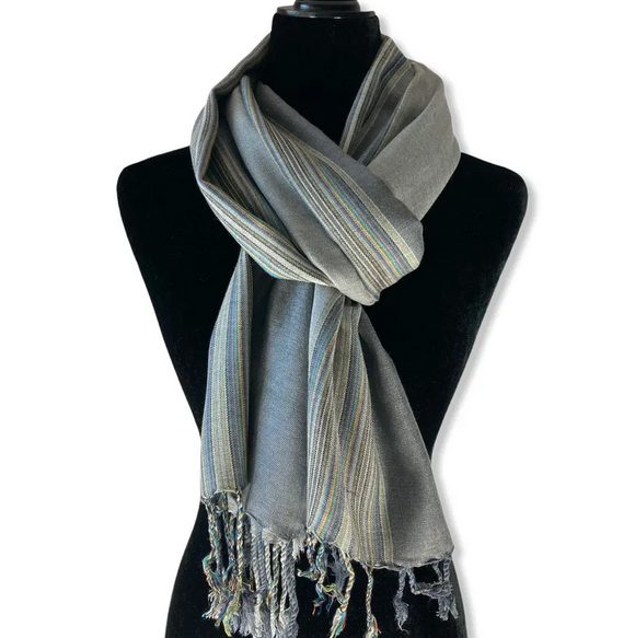 Dandarah Wide Striped Handwoven Scarf - Shades of Grey