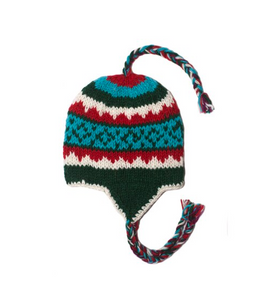 Wool Knitted Sherpa Hat, Kids Size - Green