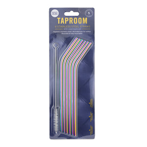 Taproom Iridescent Rainbow Bent Straw Set w/Cleaner, 7pc
