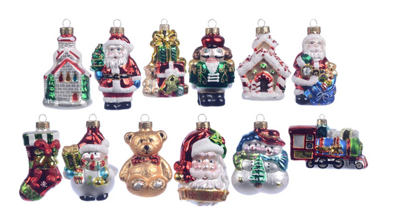 Old World Glass Ornaments in Acrylic Boxes, Assorted Styles