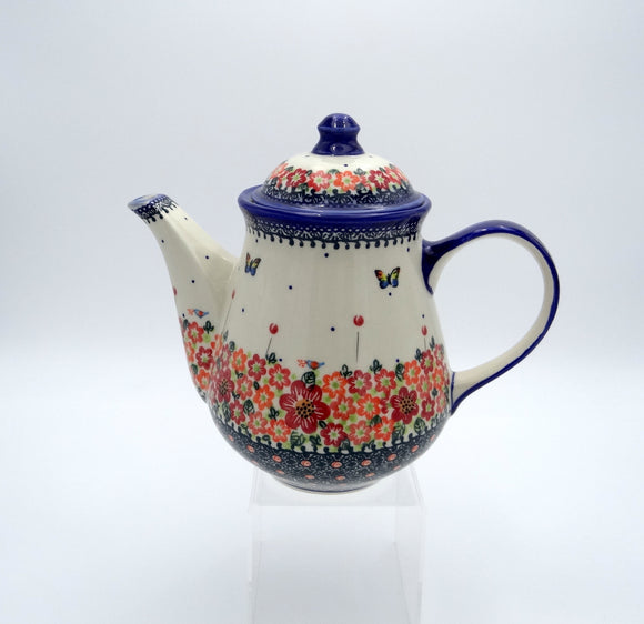 Teapot, Tall, 1.4L, Red Flowers & Butterflies