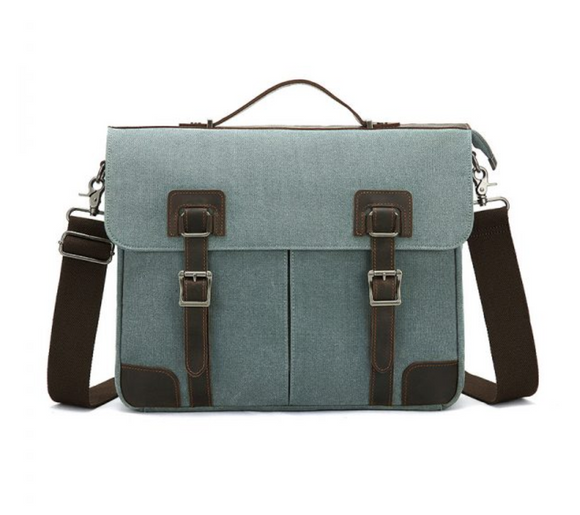 DaVan Designs Slim Canvas Messenger Bag w/ Leather Trim, Turquoise