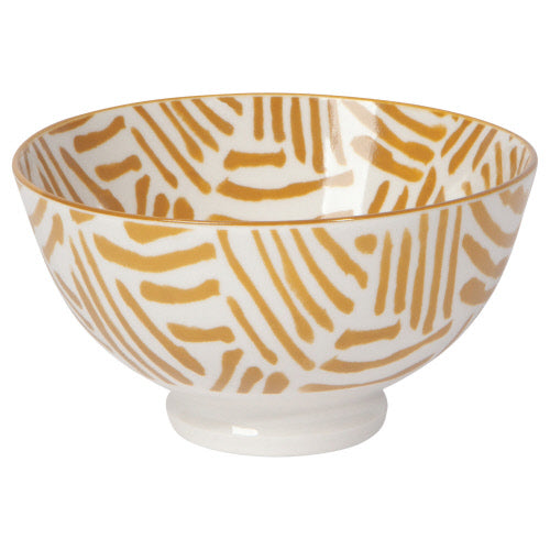 Ochre Lines Stamped Footed Porcelain Bowl, 4