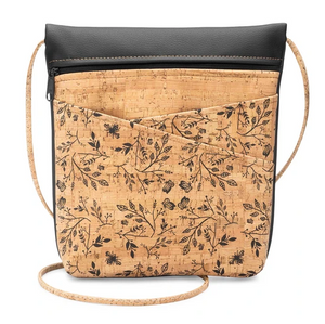 Be Lively Rustic Cork Double Criss Cross Pocket Bag w/ Floral Print