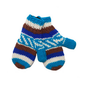 Wool Knitted Gloves, Kids Size - Blue