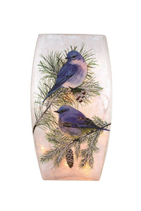 Winter Bluebird Rectangular Pre-Lit Vase, 7.9"H