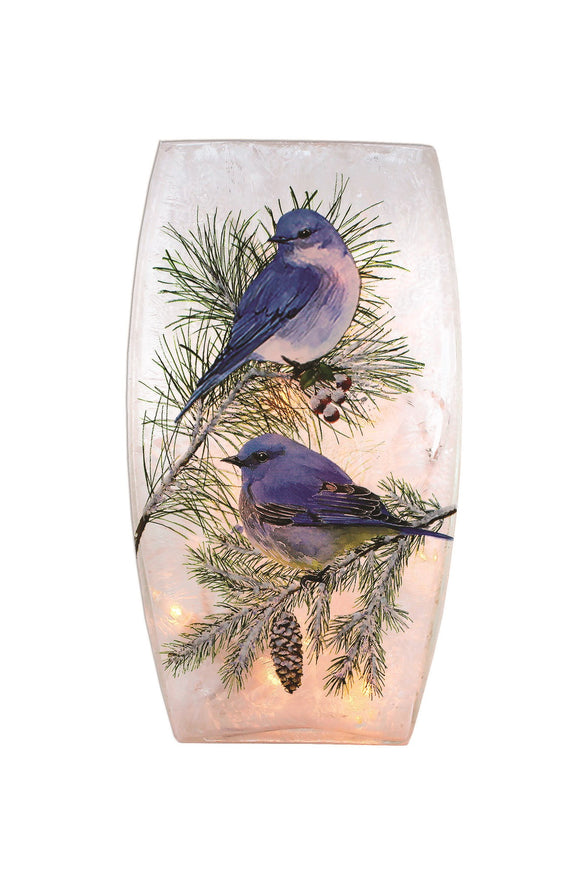 Winter Bluebird Rectangular Pre-Lit Vase, 7.9
