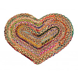 Braided Chindi Rug w/Jute, 24'x36" Multi-Colour Heart Shape