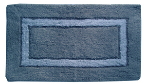 Gajmoti Bath Mat w/ Inset Border Stripe, Grey Blues 20x30"