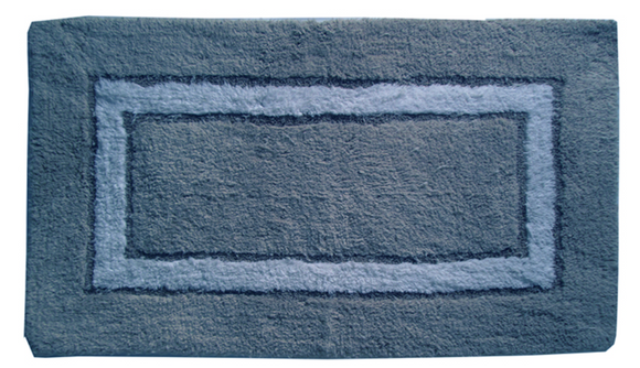 Gajmoti Bath Mat w/ Inset Border Stripe, Grey Blues 20x30