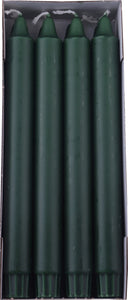 10" Dark Green Crown Stearin Wax Taper Candle, 8pk