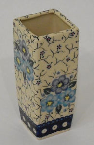 Vase, Square, 17cm, Blue Flowers & Vines