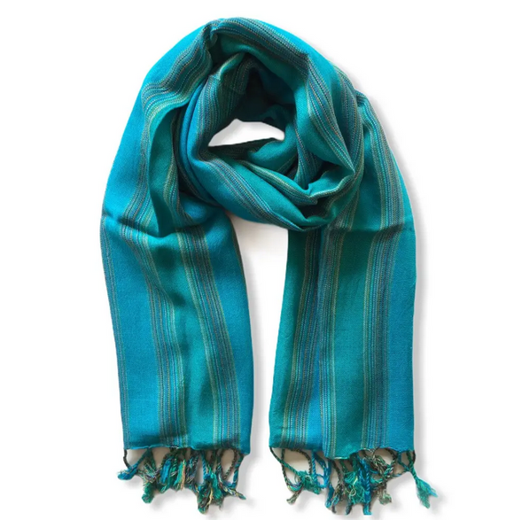Dandarah Small Striped Handwoven Scarf - Turquoise & Green