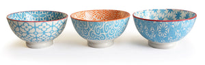 Mini Bowls, Blue/White/Orange Assorted Patterns 12.5cm/5"
